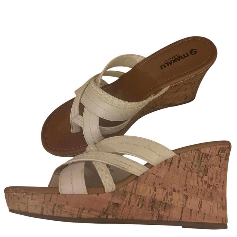 Makalu Nude Wedge Sandals Cork Heel Slide Criss Cross Strappy Size 8
